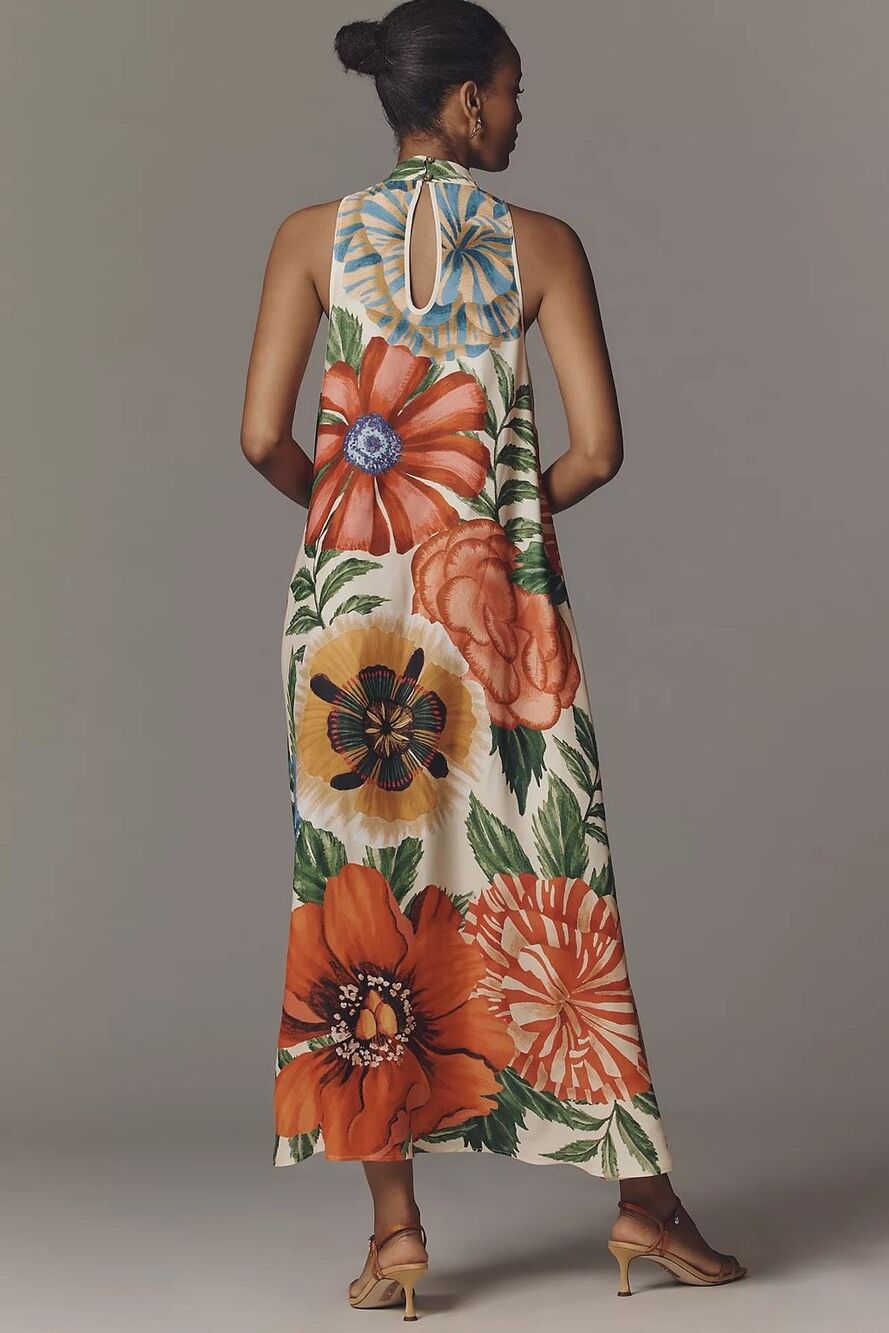 New Anthropologie X FARM RIO Halter Maxi Dress Size S - Picture 3 of 10